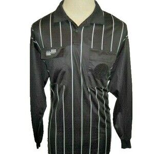 Mens Official Sports LS Black Stripe Soccer Futbol Referee Shirt sz L